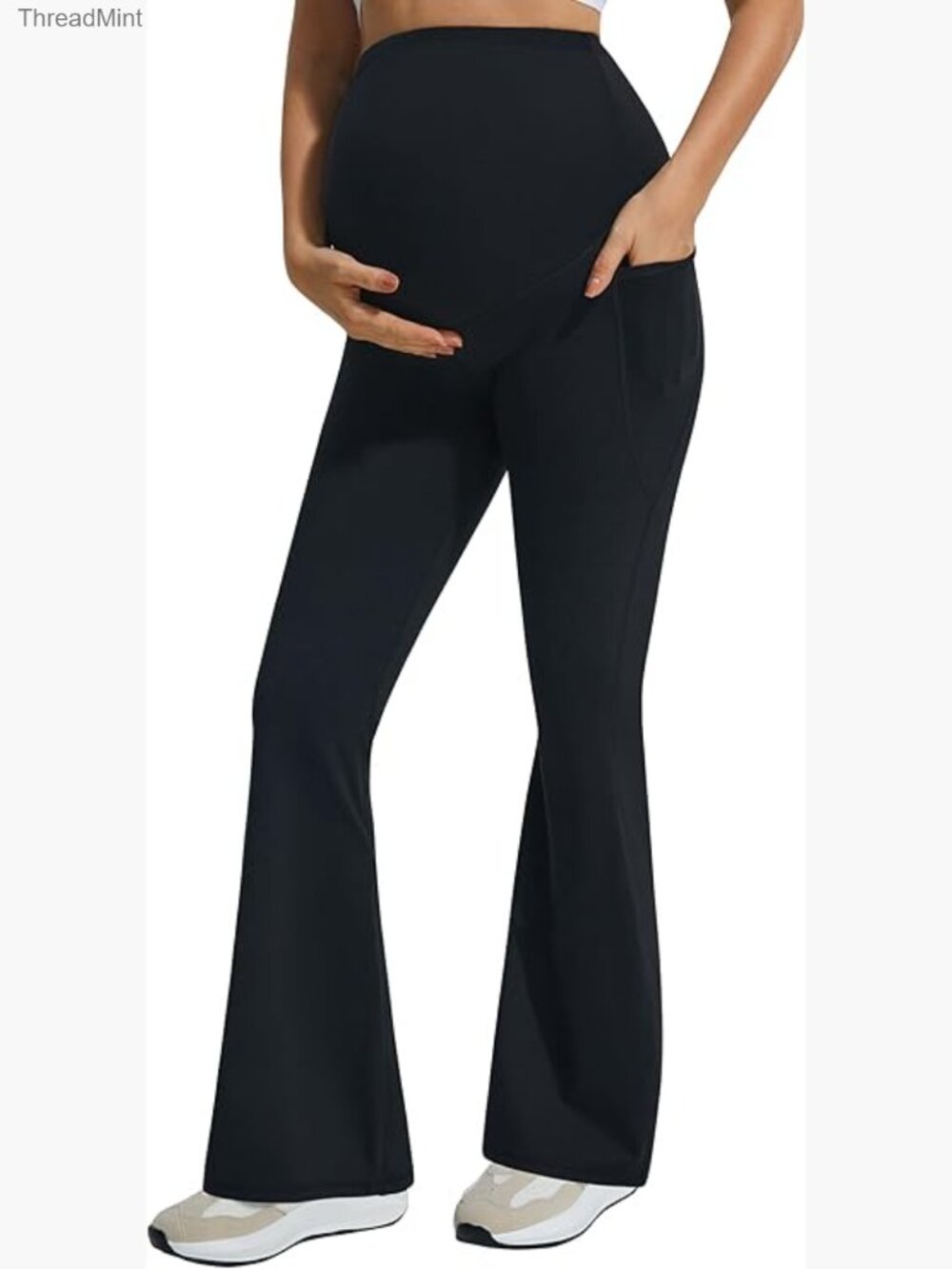 Maternity Flare Leggings Over The Belly with Pockets Yoga Work Pants